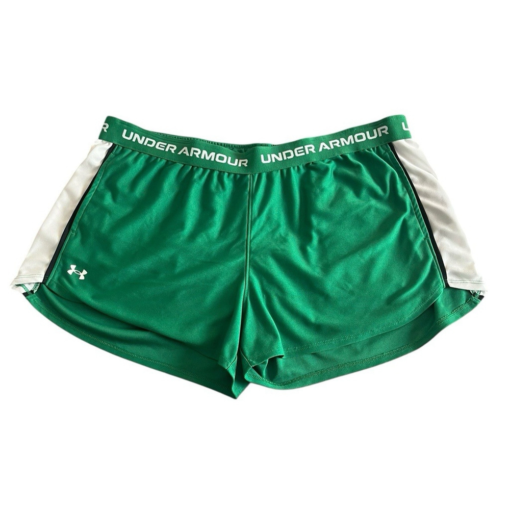 Under Armour Tech Play Up Shorts Womens XL Green Stripe - Picture 1 of 8